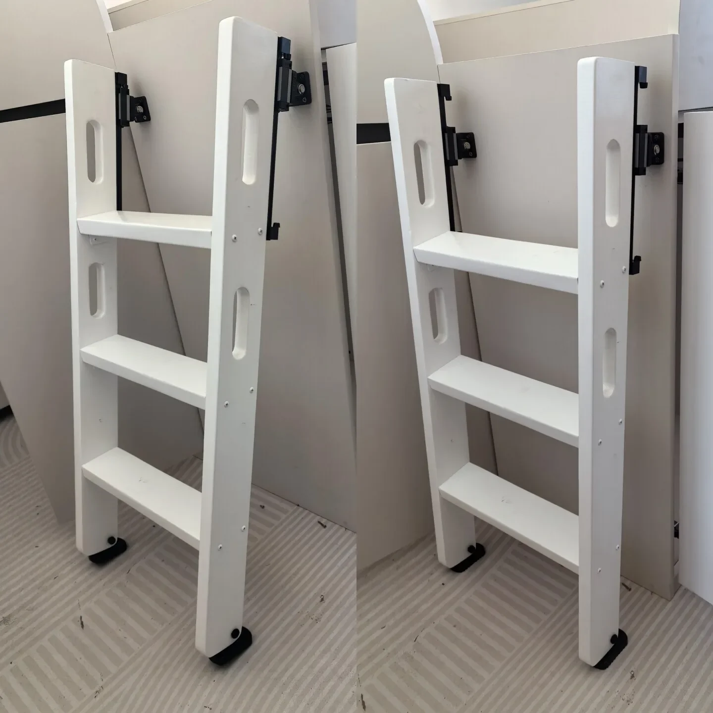 White vertical storage  wall solid wood apartment partition high and low bed upper and lower bunk retractable attic ladder