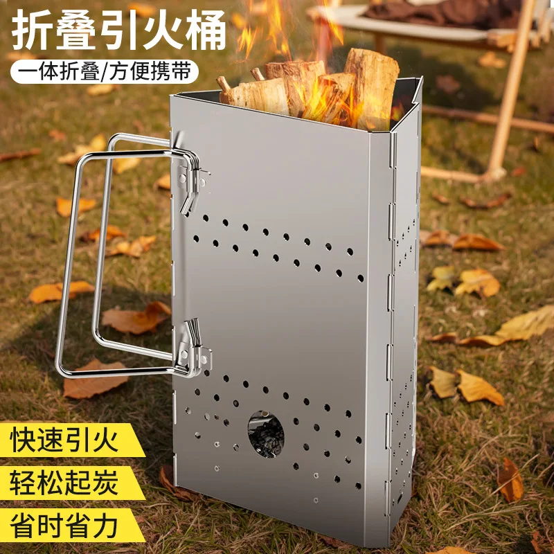

Folding Large Firewood Stove Lighting Stove Triangle Folding Point Carbon Barrel Ignition Igniter Ignition Fast Stainless Steel