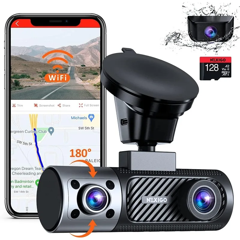 

3 Channel Dash Cam with Rotatable Interior/Front Camera, Sony_Sensors, Front and Rear with Cabin, 4K/2K-1440P+1080P+1080P