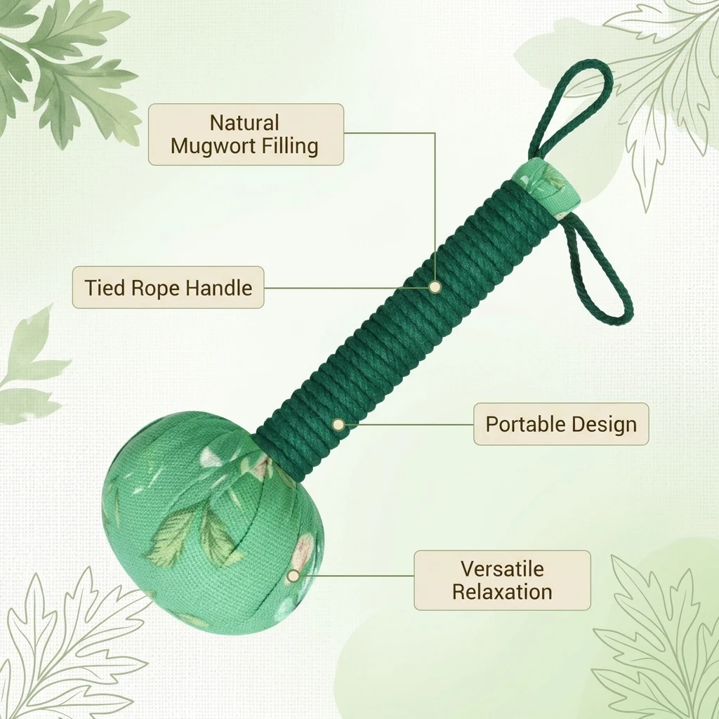 Cotton Linen Moxa Filled Massage Hammer Ergonomic Handle Dual Head Acupoint Tapping Tool for Full Body Relaxation