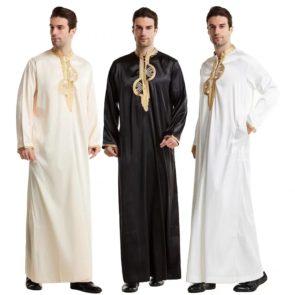 

Men’s Muslim Robes Kaftan Long Sleeve Islamic Middle East Thobe Arabia Kaftan Embroidered Dress Male Costume Prayer Abaya Jubba