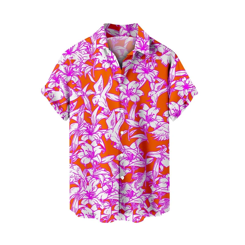 Chemise hawaïenne décontractée pour hommes, chemise de plage, manches courtes, revers de plantes à fleurs, vêtements de vacances, été, déclin