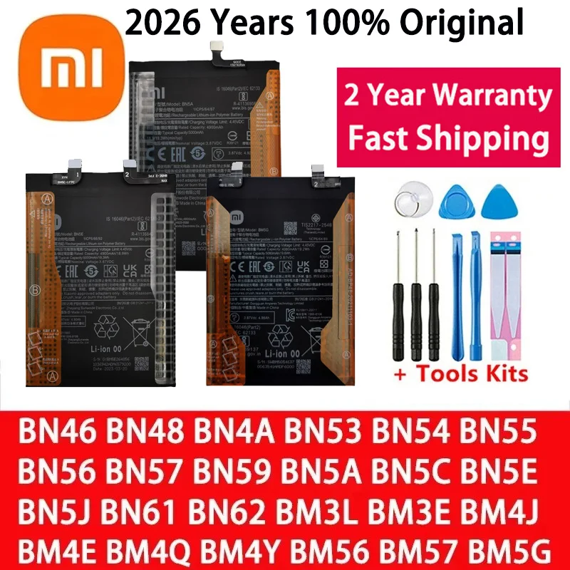 

Original Battery For Xiaomi POCO Redmi Note Mi M2 F3 X3 3 M3 K40 X4 M4 X5 9S 10 10S 10X 7 8 8T 9 9T11 11i 11T 12 12T 5G GT Pro