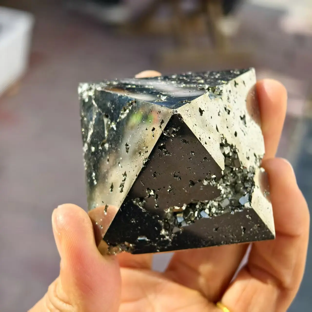 Natural Pyrite Pyramid, Quartz Crystal Pyrite Raw Stone Polished Pyramid, Mineral Healing