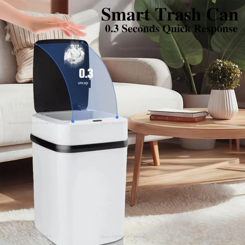 

Smart Sensor Trash Can Electric Trash Can Touchless Open Cover Suitable For Kitchen Bathroom Living Room Bedroom White Trash Can