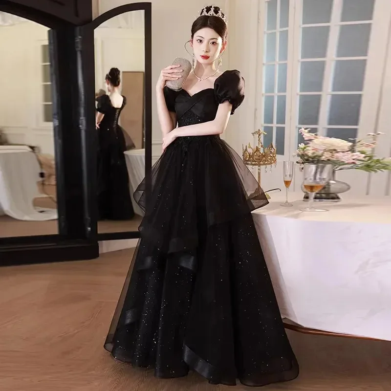 Черное вечернее платье 2025 года, женское элитное чувство, нишевый темперамент, длинное и короткое платье, женское вечернее платье Черное вечернее платье 2025 года, женское элитное чувство, нишевый темперамент, длинное и короткое платье, женское вечернее платье
