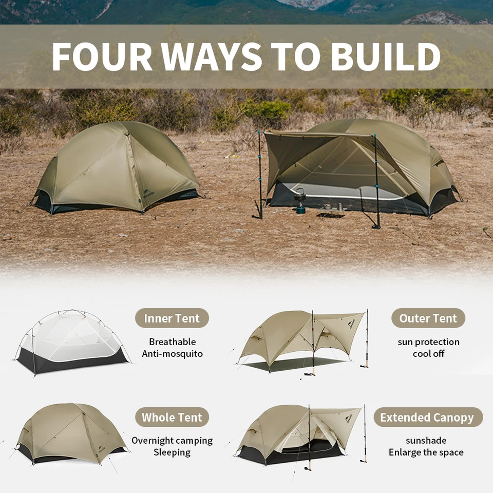 Naturehike Mongar UL PRO 1-3 人用テント 20D 超軽量旅行防水
