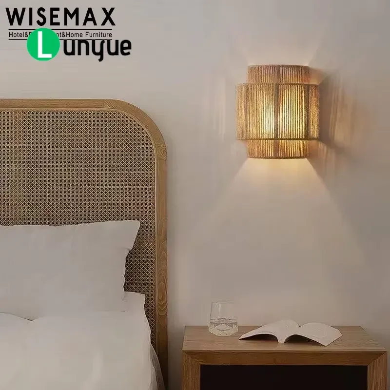 Nordic Modern Hemp Rope LED Wall Lights for Hotel Office Villa Home Bedroom Living Room Interior Decoration Lighting Fixture