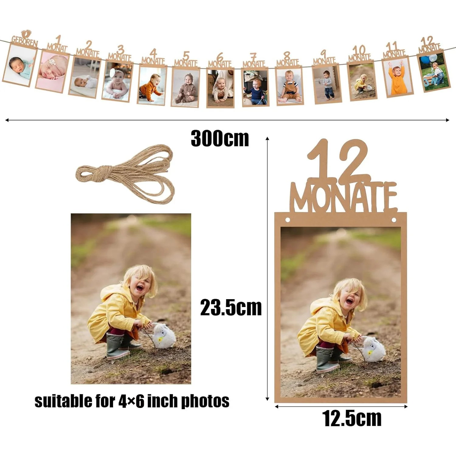 Fotobanner zur Wanddekoration zum 1. Geburtstag eines deutschen Babys, Hintergrunddekoration für die Geburtstagsfeier eines Babys für einen Jahr und 12 Monate – Detail 2