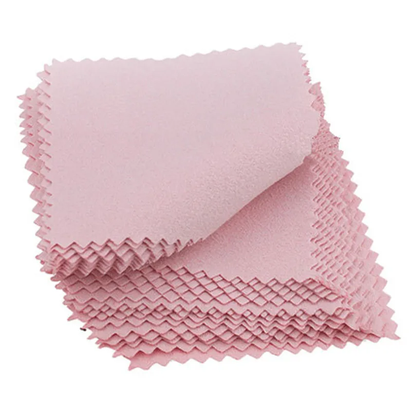 B*50 PCS/Bag  8cm Pink Silver Polishing Cloth Cleaner Jewelry Cleaning Cloth Anti-Tarnish Tool