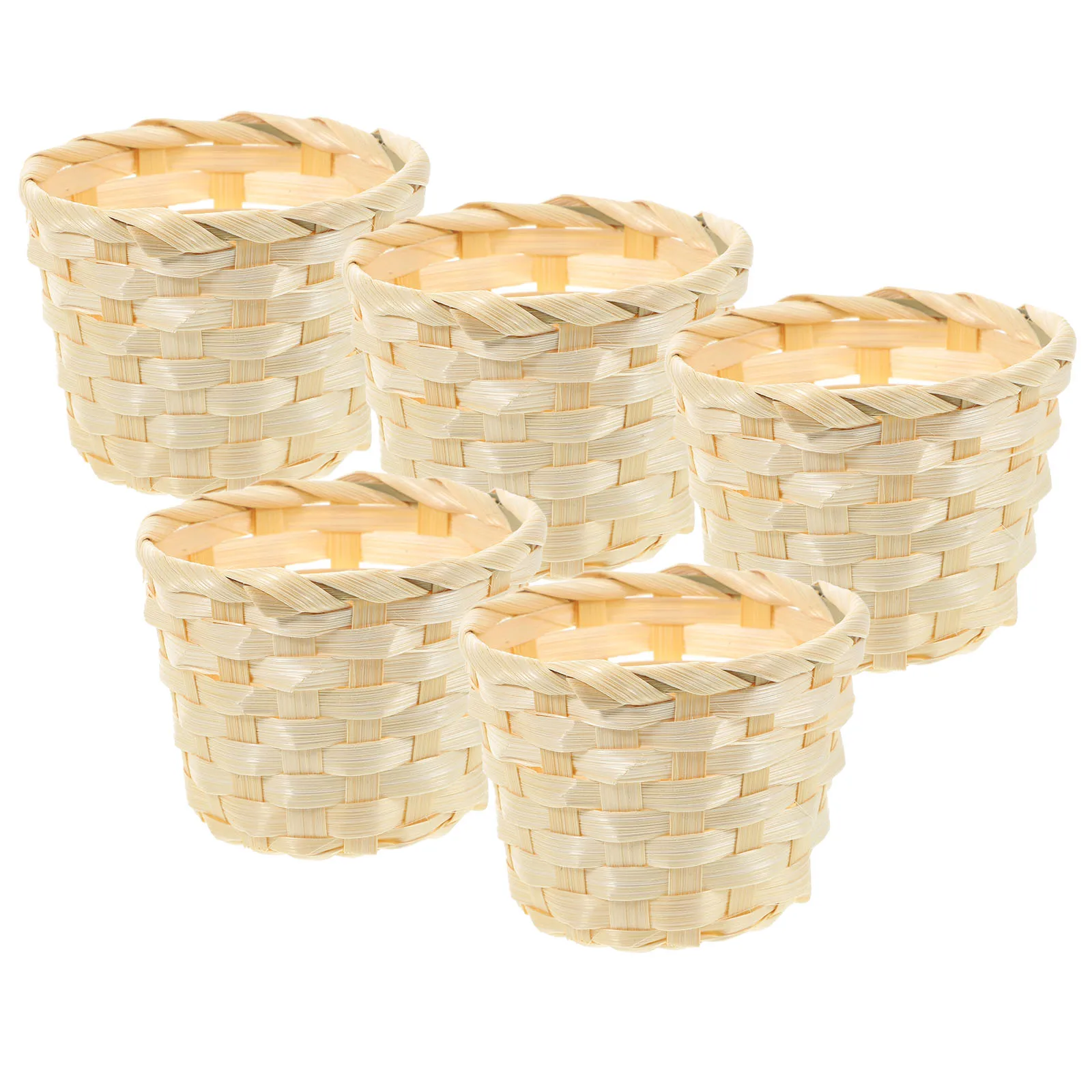 

5 Pcs Bamboo Wood Woven Baskets Mini Centerpieces for Storage Fruit Pantry Decor Home Container Kitchen Bar