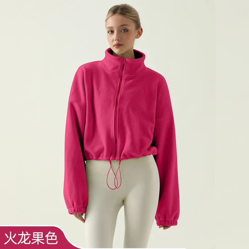 New Women's Autumn And Winter Thick Fleece Stand Up Collar Fitness And Leisure Lamb Wool Sports Jacket