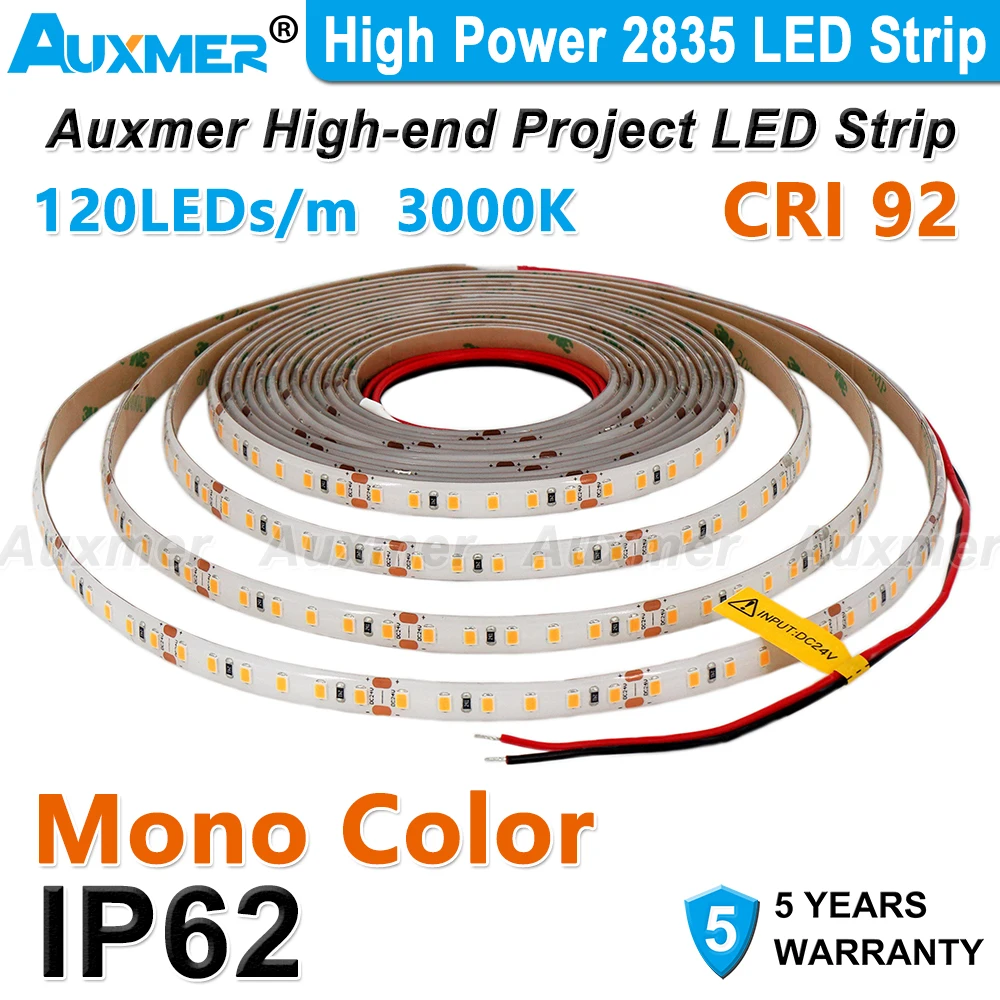 Auxmer High Power 2835 LED Strip Light,120LEDs/m,IP62,CRI90,DC24V, 16.4ft Flexible Silicone Dropper LED Lights