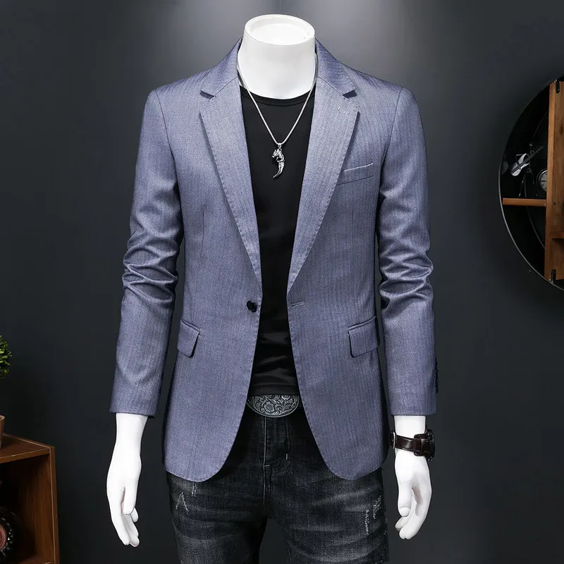 

Fashionable Grey Casual Tailored Men's Jacket Spring Business Trendy Versatile 2026 Slim Fit Double Slit Long Sleeve Coat