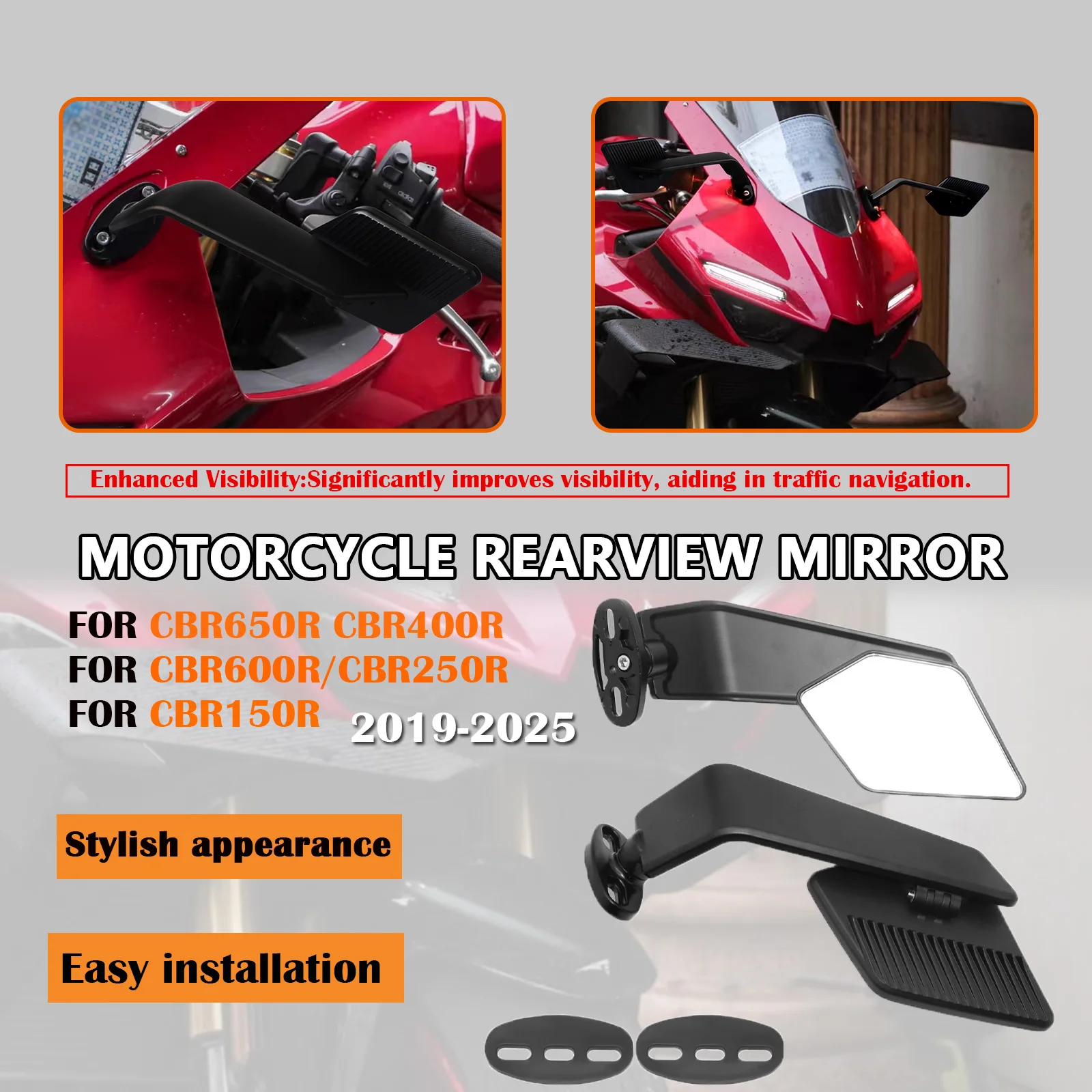 

Для Honda CBR650R CBR400R CBR600R CBR250R CBR150R 2019-2024 комплект зеркал бокового вида для мотоцикла, регулируемое боковое зеркало 2025