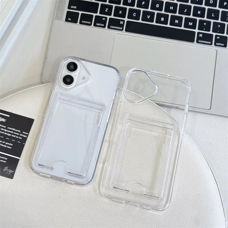 Einfache Brieftasche, Kartenfächer, Halter, Handyhülle für iPhone 11, 12, 13, 14, 15, 16, Pro Max, XS max, XR, transparente, stoßfeste Acryl-Abdeckung