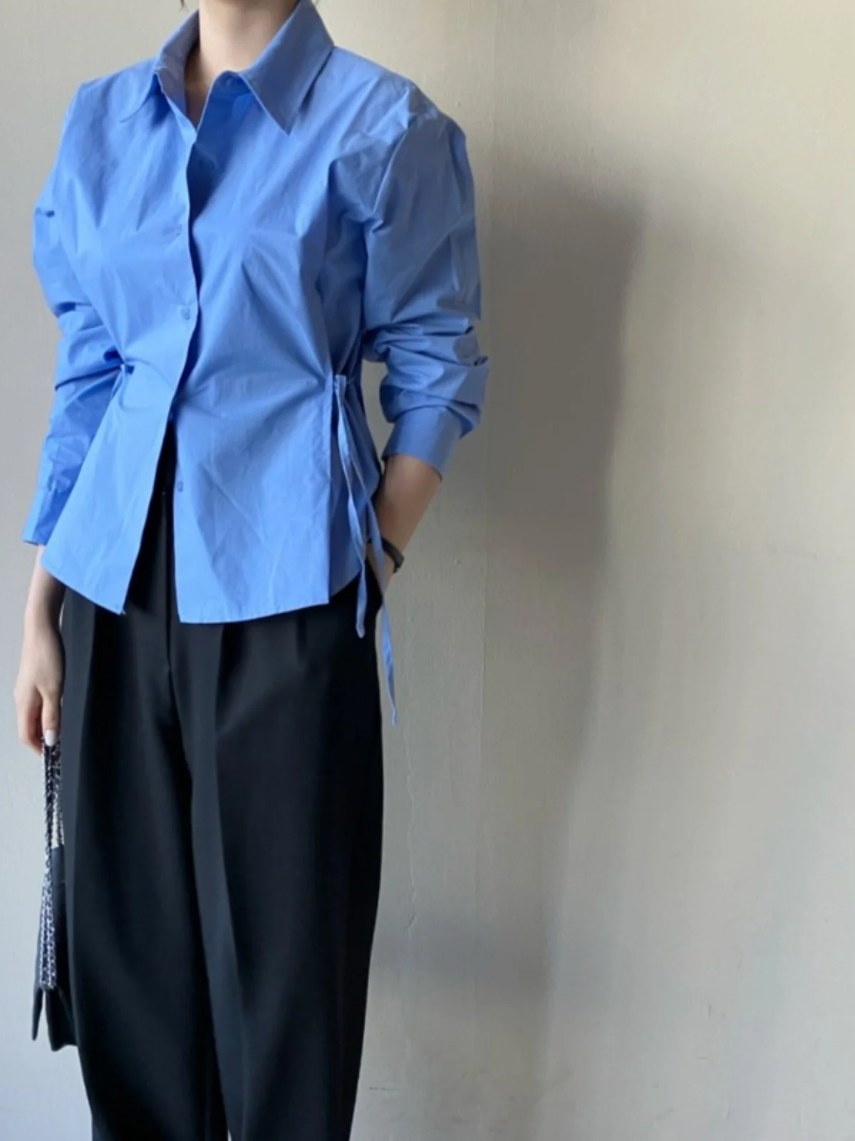 

Korean Chic Early Spring Design Sense Small ence Waist Cinching Long Sve Women's irt 2025 New Sle Top