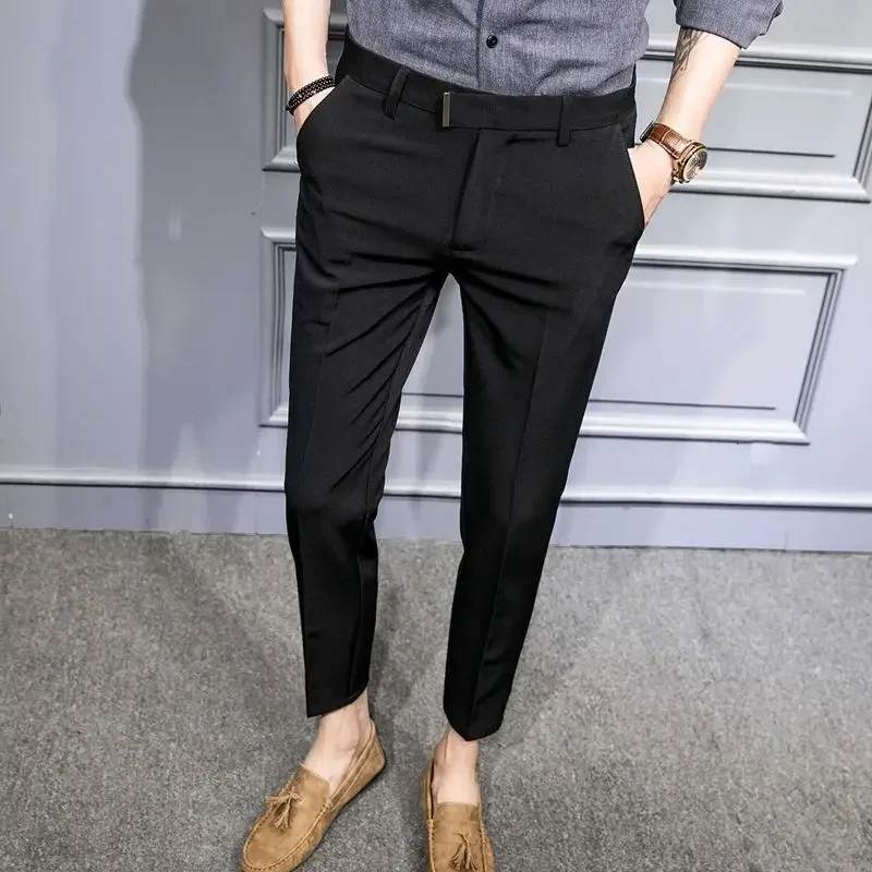 Social Tailoring Business Trousers for Men Stretch Elastic Cotton Man Suits Pants Stylish Fashion Elegant Slacks Dress Vintage