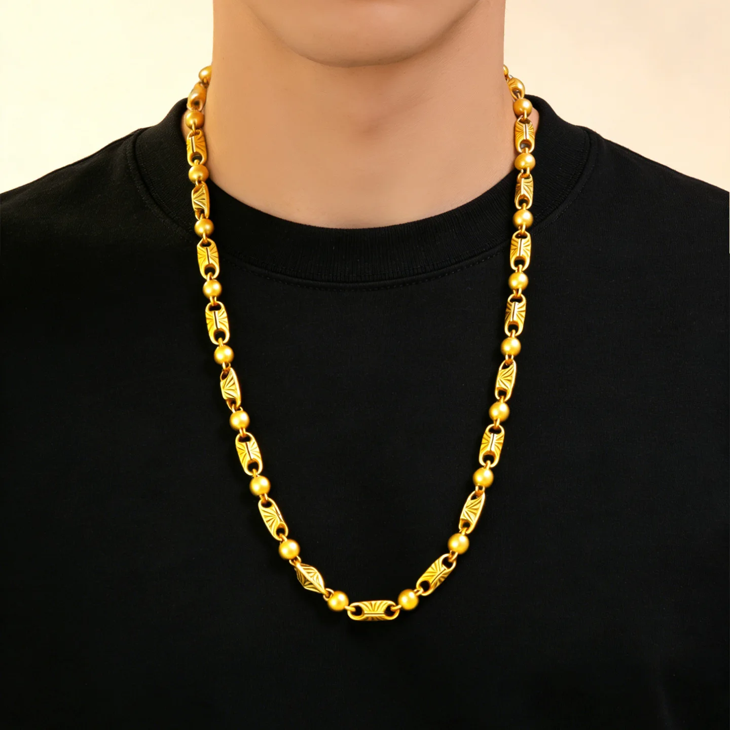 Luxury 24K 9999 Pure Gold real gold Gold shop with rice printing men's necklace