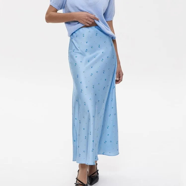 Lady Cloth New Fashion Women's Satine Killed Printed Midi Skirt Elegant Waist-cinching Body Long Skirt Summer Long Dress Sexy Y2