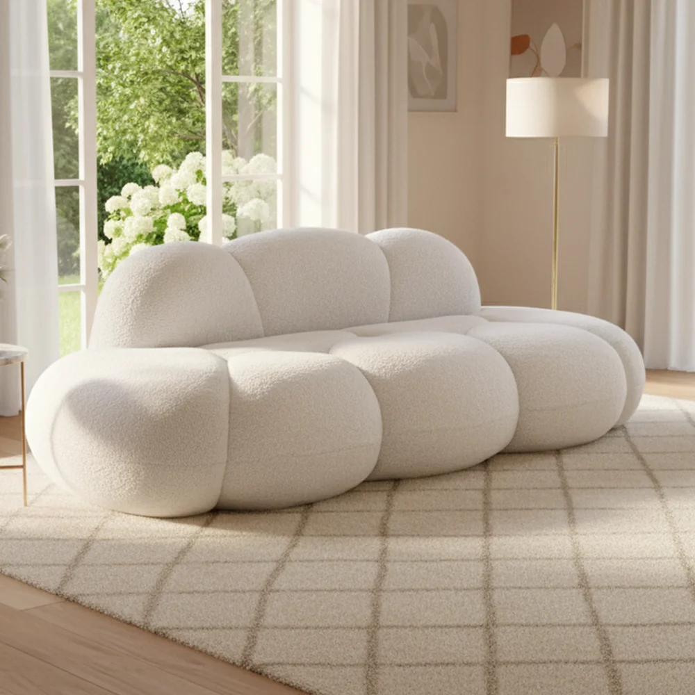 

Комплект мебели для гостиной: диван в форме облака, бежевая ткань из овечьей шерсти, вакуумная компрессия, напольная мебель для отдыха, современный дизайн