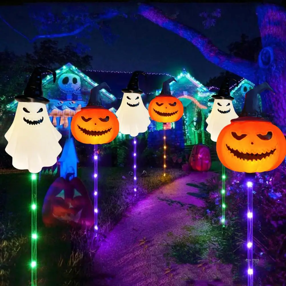 Lampu Taman tenaga surya dekorasi hantu Halloween lampu jalur labu berubah warna tenaga surya 6 buah Ip65 tahan air luar ruangan