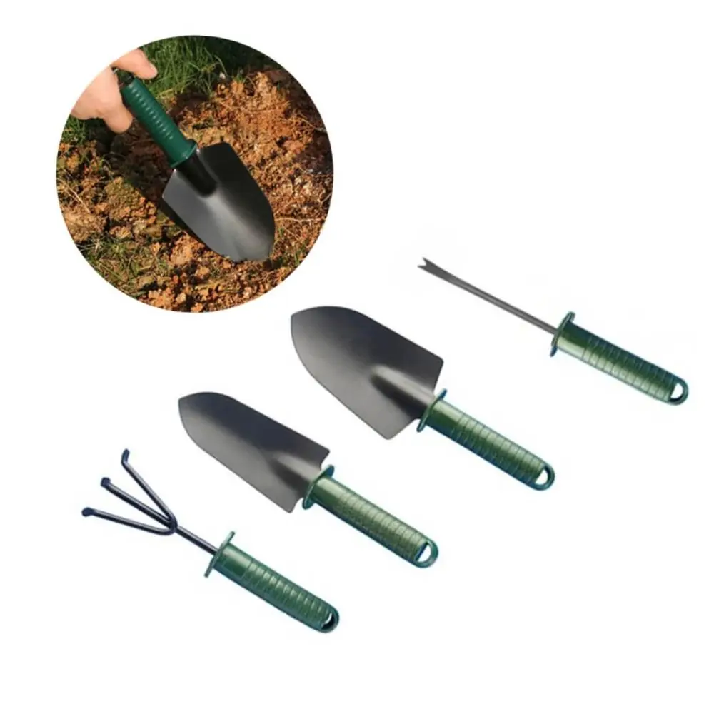 1/4pcs Non-Slip Handle Gardening Shovel Fork Rake Kit Small Hanging Hole Design Three-tooth Harrow Portable Metal Plants Shovel
