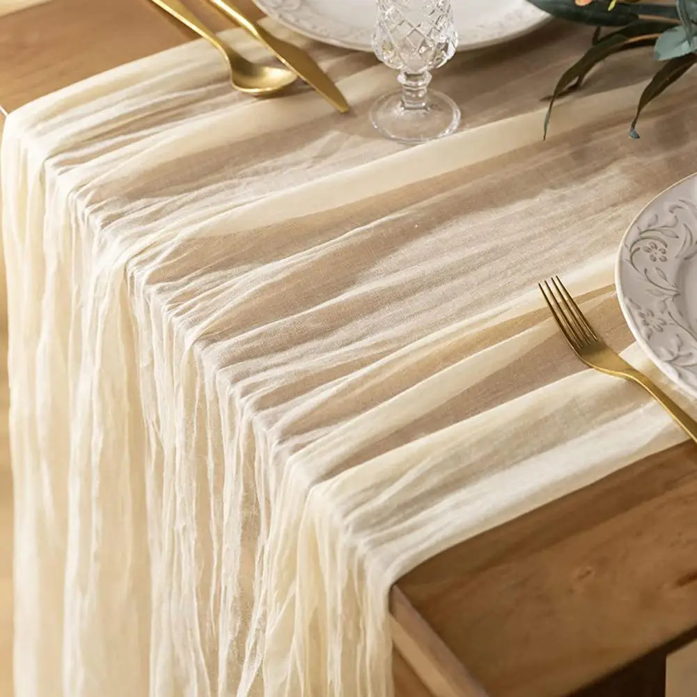 Table Setting Accents Bohemian Style Wedding Party Table Runner Stain-proof Gauze Pleated Decoration for Prom Banquet Reusable