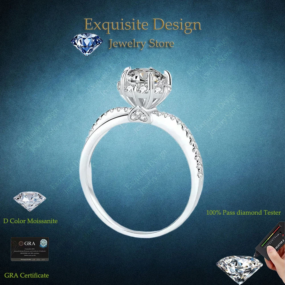 

Exquisite Design 1 CT Moissanite Original Certified Ring, Jewelry Wedding Engagement Rings 18K White Gold Good Quality for Women