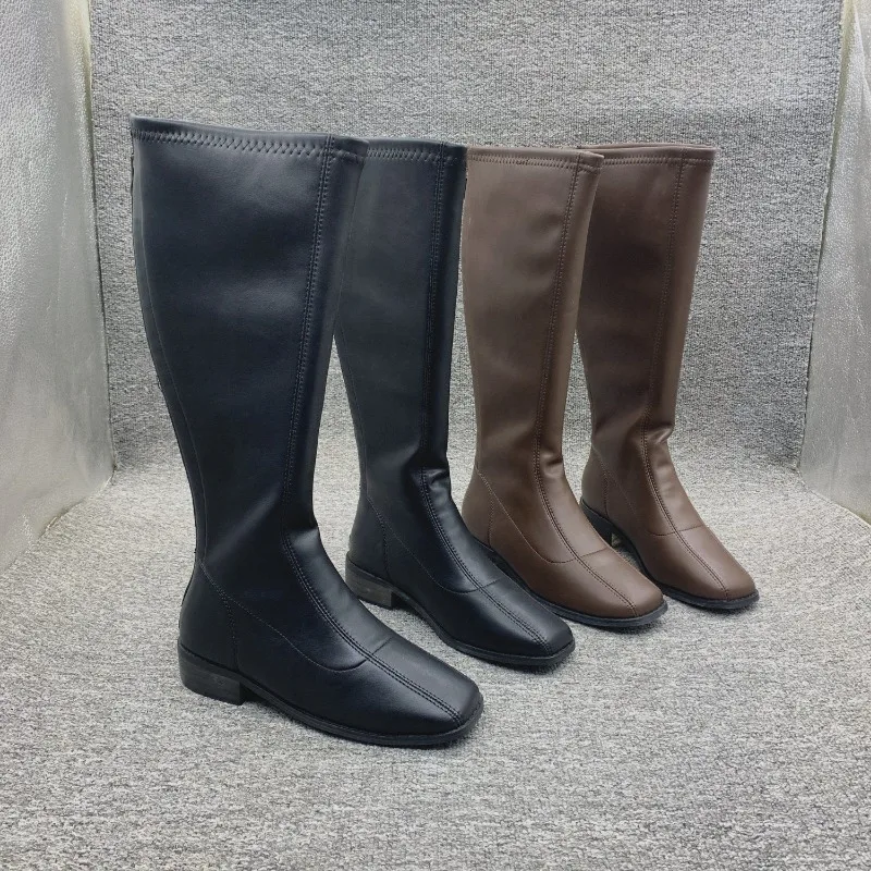 

2025 Spring and Autumn New Boots Women's Thick Heel Fashion Elastic Thin Large Size Boots Botas De Invierno Para Mujer