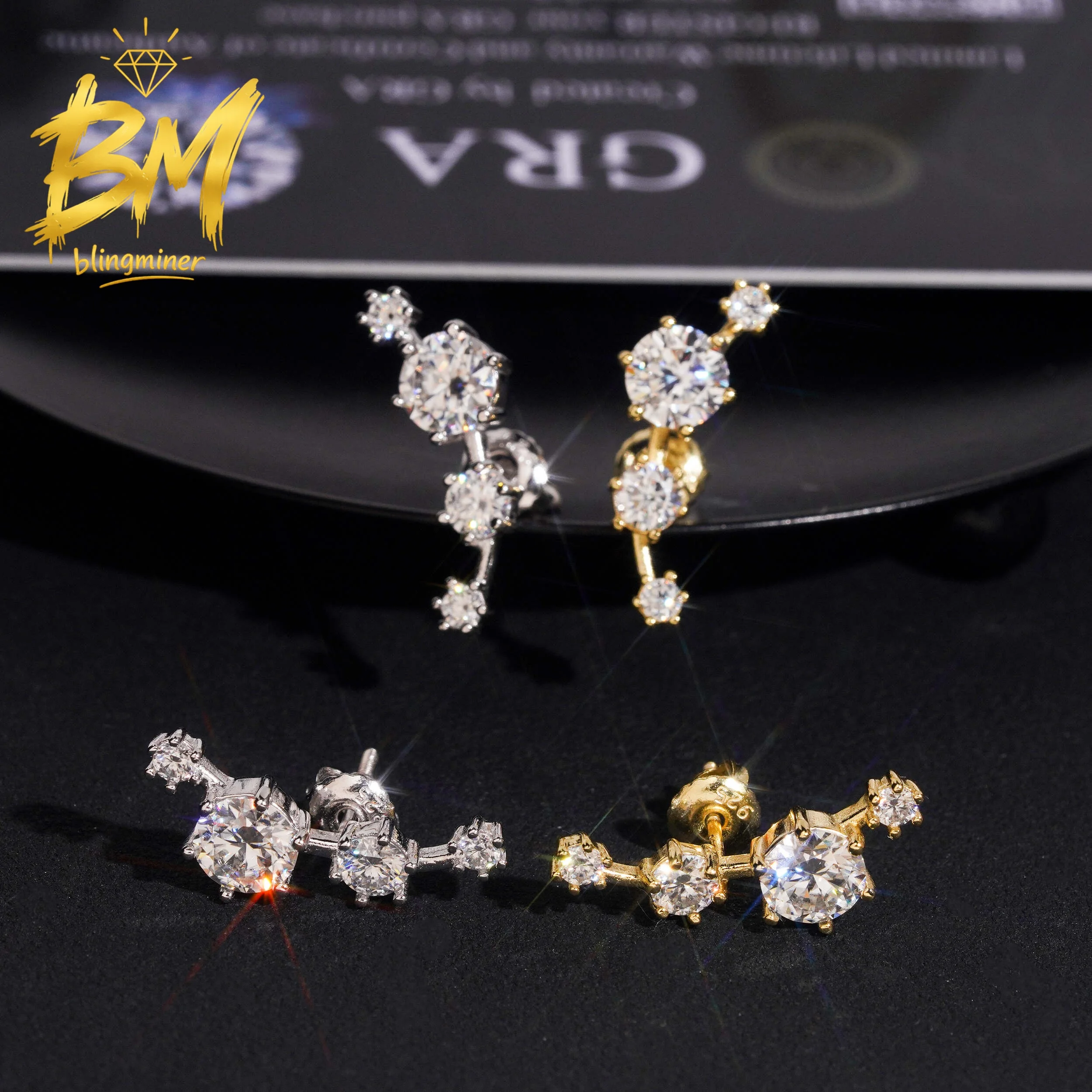 Blingminer Fashion Romantic VVS Moissanite Earrings S925 Silver Ear Studs For Women Pass Diamonds Tester GRA Free Shipping