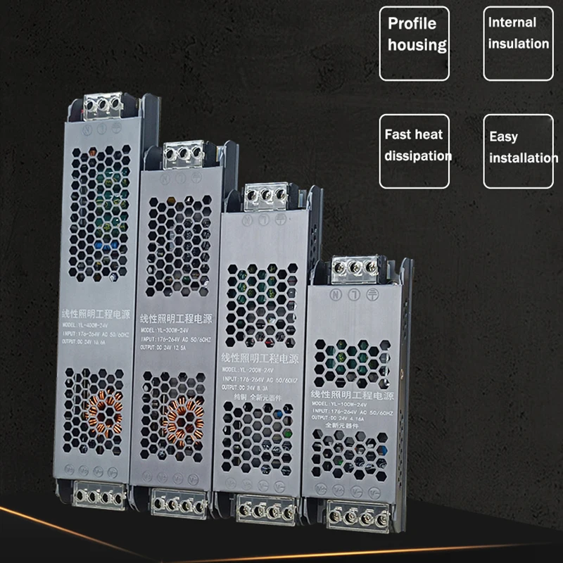 Super Thin Power Supply AC176V-264V to DC 12V 24V 60W 100W 200W 300W 400W Transformer Converter for LED Strip Light Driver
