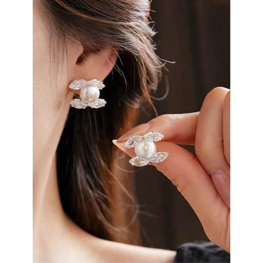 

1Pair Retro Crystal Pearl Earrings - Women's minimalist retro jewelry, elegant and versatile, suitable for daily/party wear