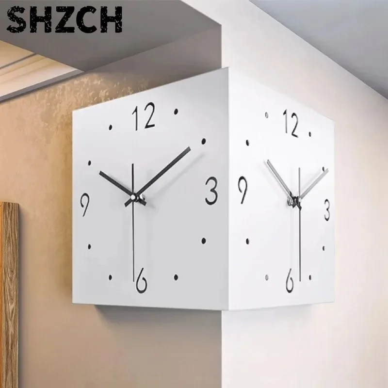 Modern Double Sided Corner Wall Clock for Living Room Creative Minimalist Design Silent Movement Stylish Angle Clock Home Decor