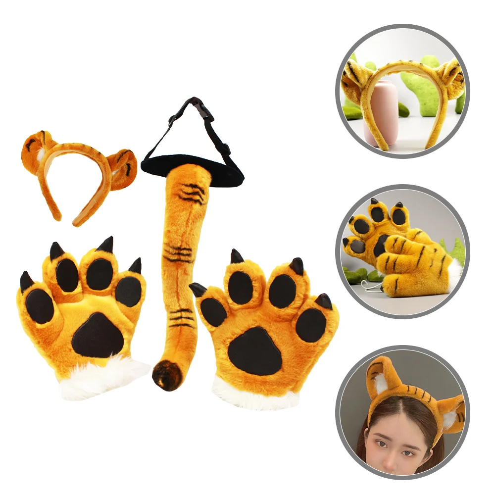 1 Set Animal Fancy Dress Accessories Tiger Ear Headband Animal Paw Mittens and Set tiger ears