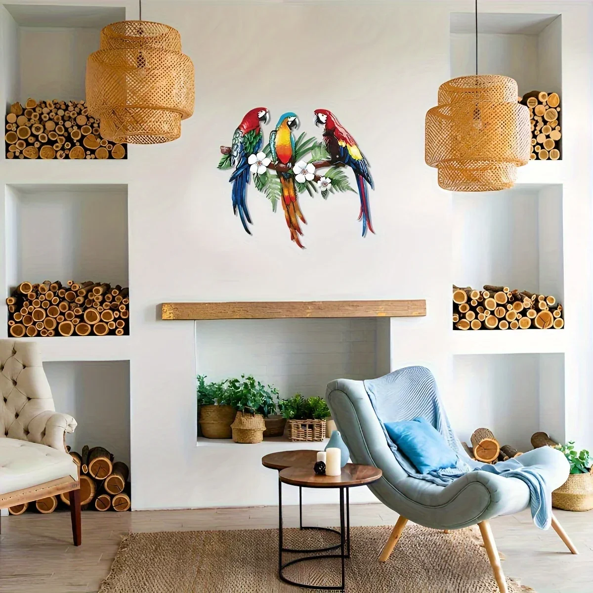 CIFBUY 1pc Charming Parrot Metal Wall Art, 11.81 Inch Iron Sculpture With Vibrant Blue Green Red Yellow Feathers, Wall Decor