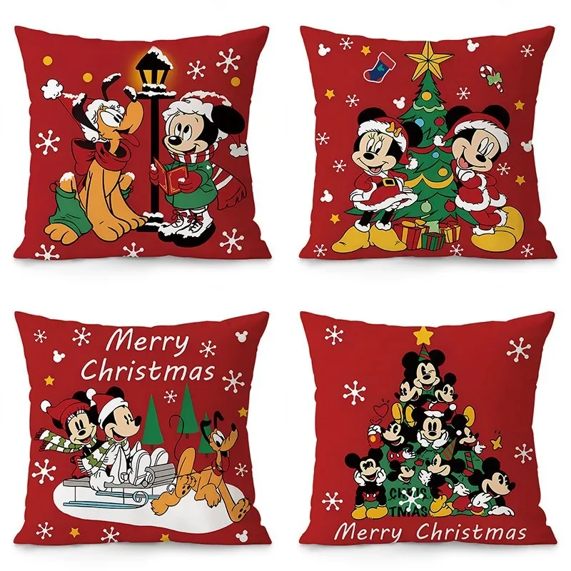 Cartoon Mickey Mouse Disney Pillowcase Soft Peach Skin Velvet Pillowslip Living Room Anime  Home Party Decoration Christmas Gift