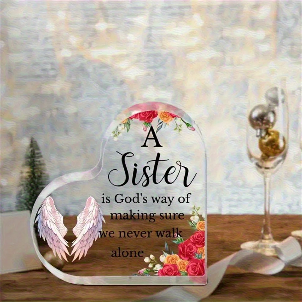 CIFBUY Metal Wall Art Acrylic Heart Sister Memorial Keepsake God’s Gift for Sister Party Decor Home Sign