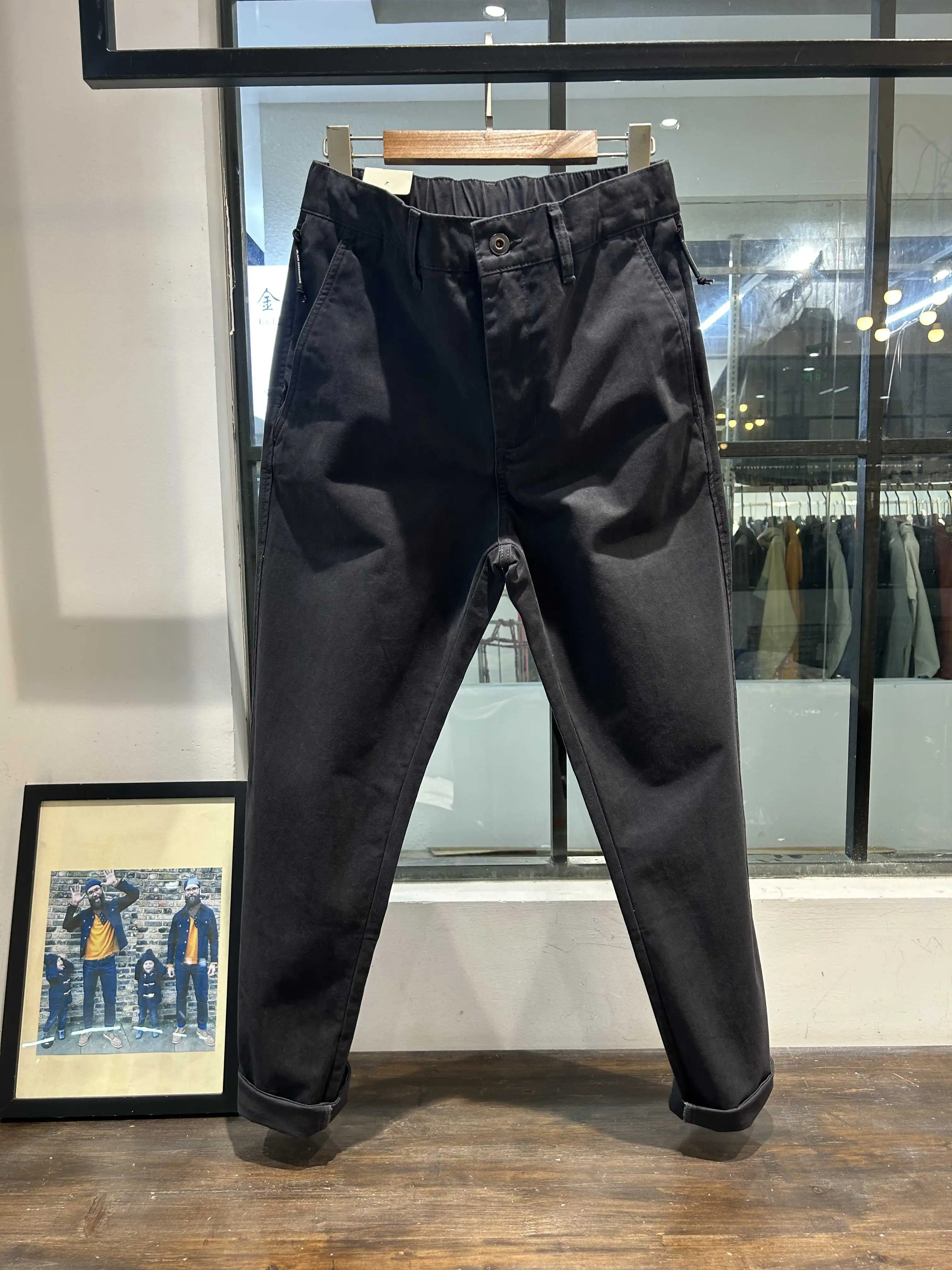 2025 Autunno Inverno 100% cotone lavato pantaloni da lavoro per uomo minimalista elastico in vita affari pantaloni a gamba dritta affusolati