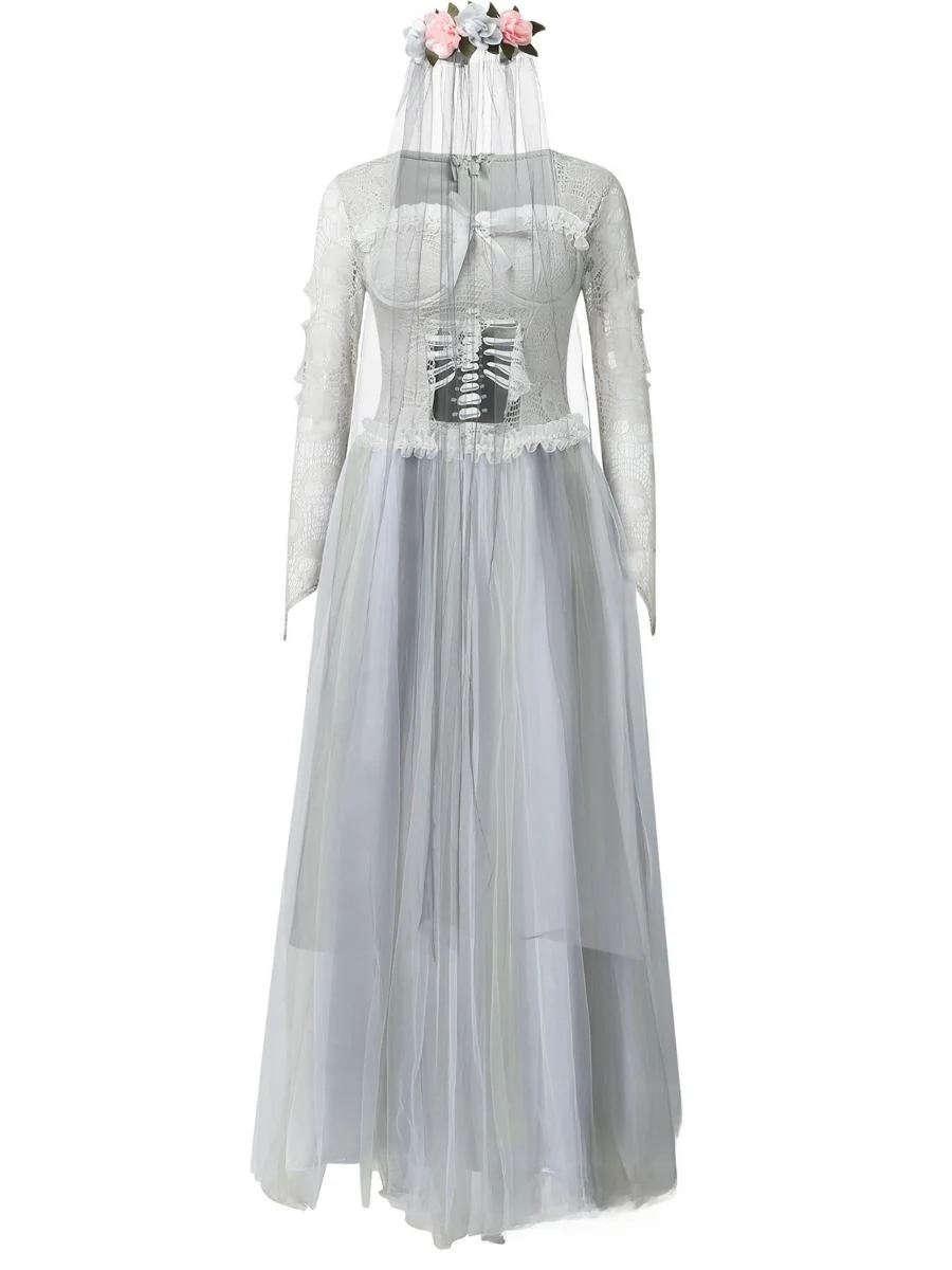 2025 loween Ghost Bride Dr Terroristic Zombie Performance Costume Ball Masquerade Playwear Polyester Summer Faion