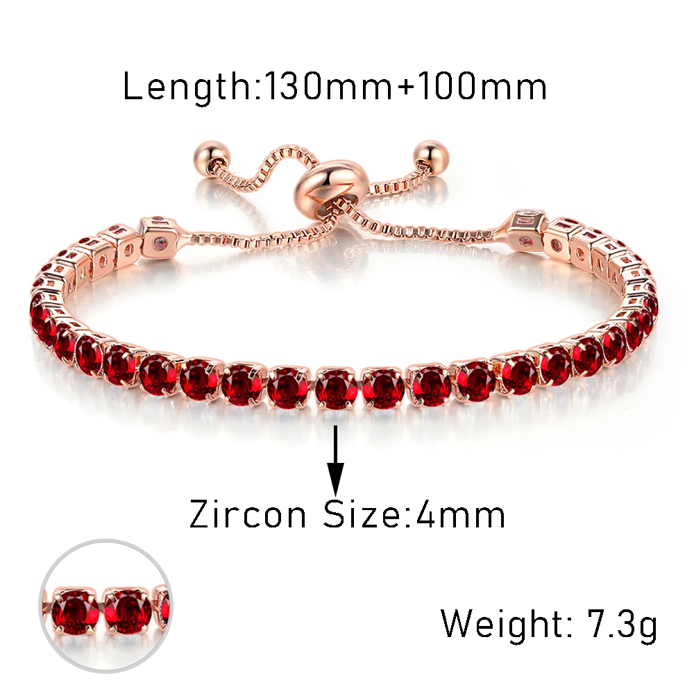 Pulsera de tenis corta ajustable de circón rojo para hombres y mujeres, cadena de cristal deslumbrante, joyería de moda, venta al por mayor