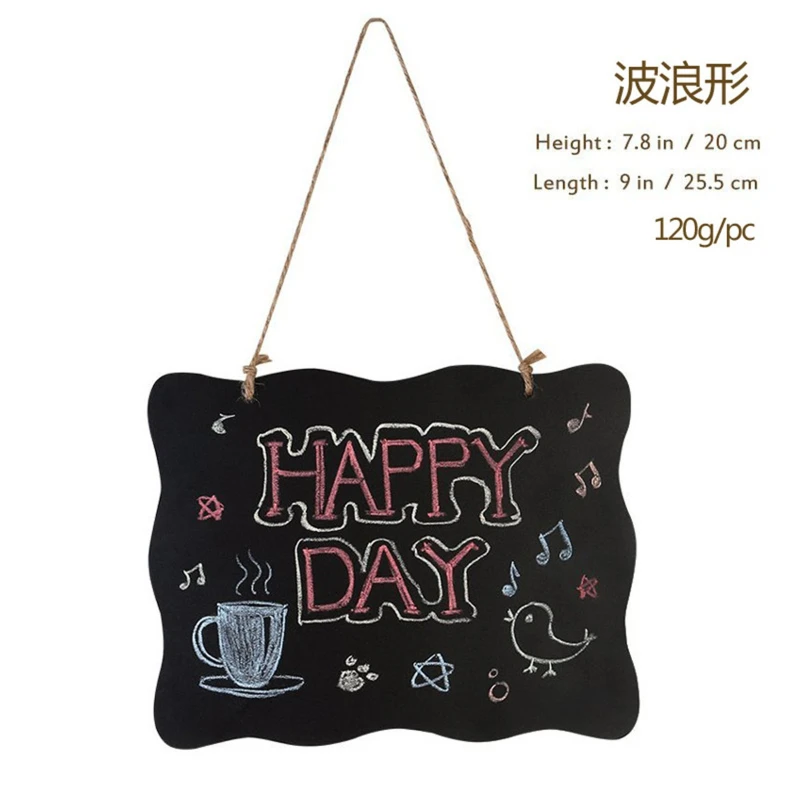 Pizarra pequeña creativa de doble cara, tablero de mensajes colgante, decoración del hogar, artesanías de madera, letrero de exhibición de cuerda colgante