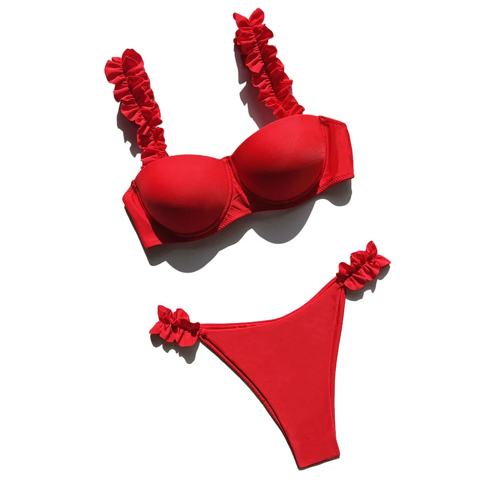 

Бикини с эффектом пуш-ап, бандо, бикини, купальник, женский купальник, сексуальный бразильский комплект бикини с рюшами, купальный костюм с пуш-ап, женский купальник