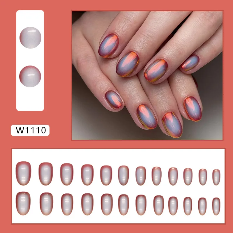 

24pcs Dreamy Press-On Nails - Ombre Pastel Shades Short Oval Shape (Multi Sizes) False Nails Detachable Finished Nail Tips