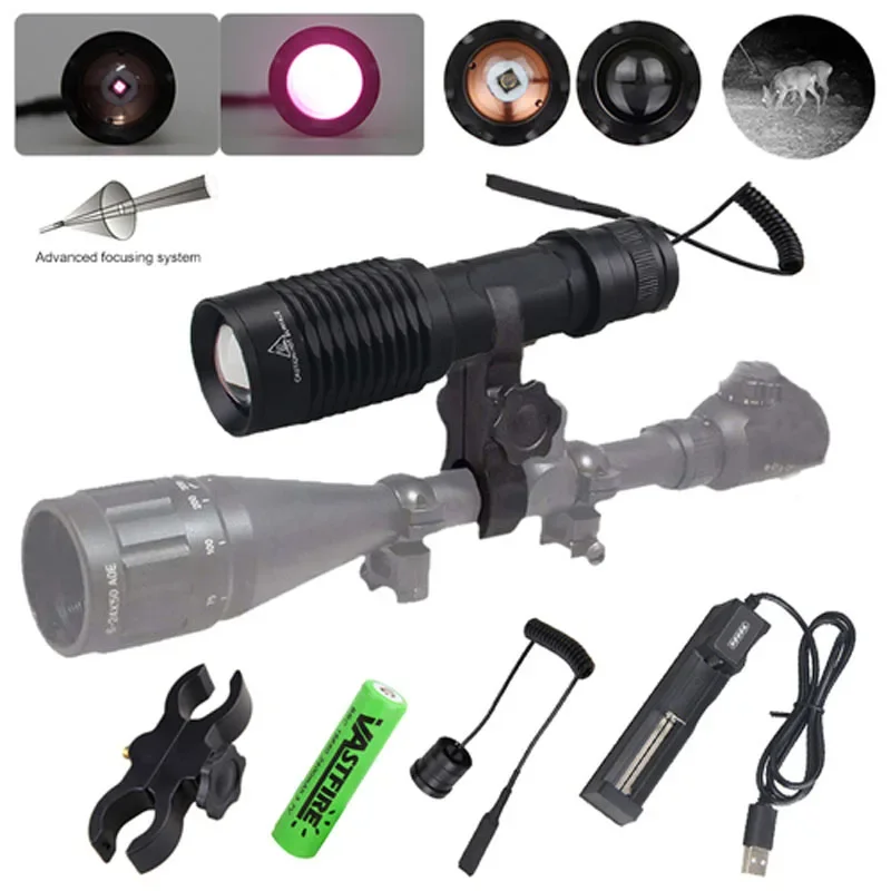 850nm/940nm Infrared Night Vision Zoomable Flashlight LED Waterproof Outdoor Hunting Torch with Remote Pressure Switch 18650