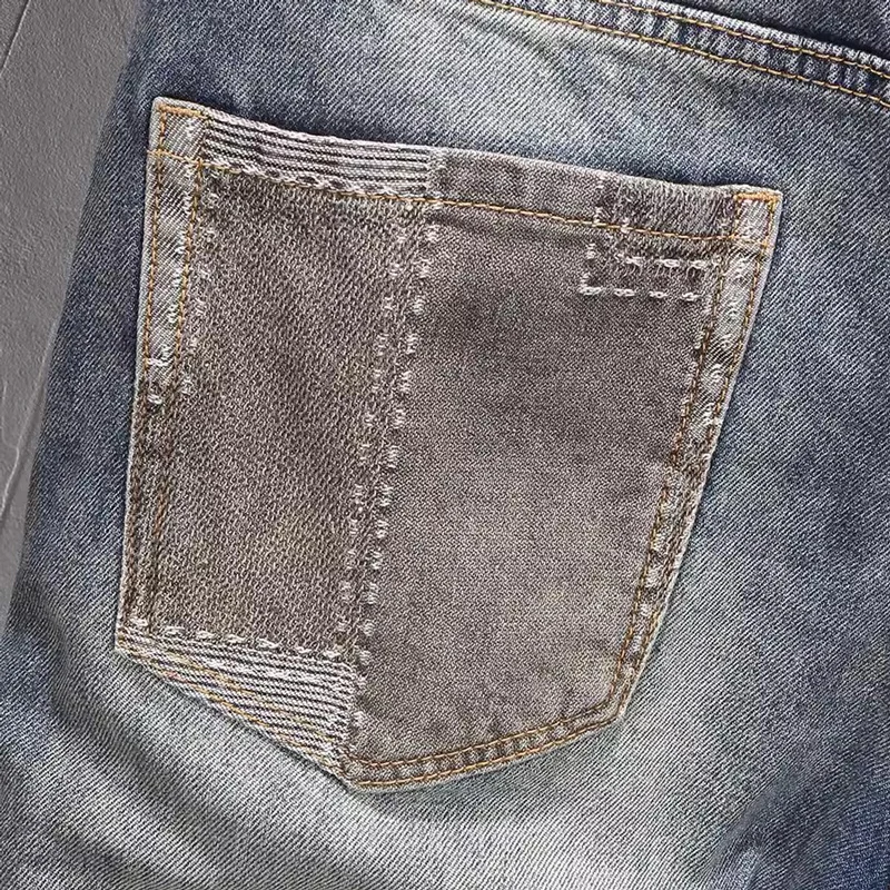 Fashionable Summer Men's Jeans Vintage Washed Blue Elastic Slim Fit Split Jeans Shorts Panel Designer Vintage Shorts