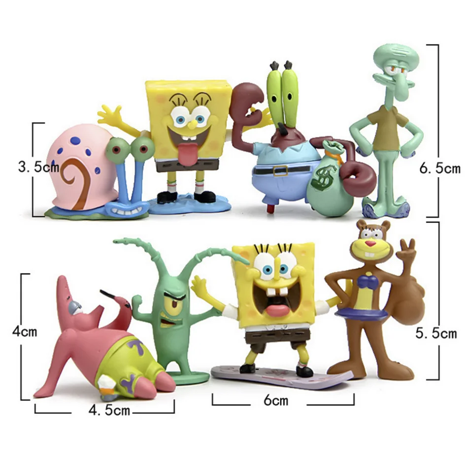 6/8pcs/set Animation Kawaii Sponges Bobs Patrick Star Figure Toys Cartoon Sponge Bobs Bobs Figure Toys for Children Xmas gift