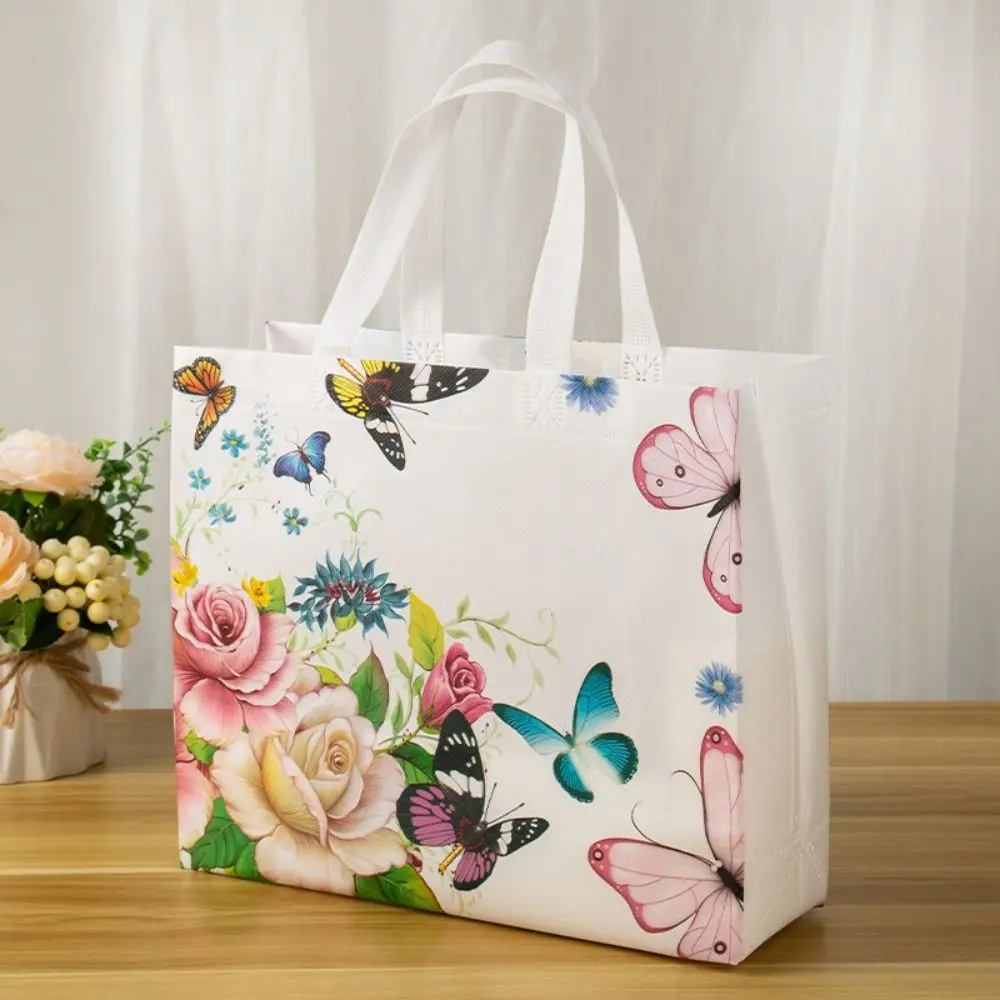 Durable Gradient Color Non Woven Bag with Handle Large Capacity Tote Bag Thickened Reusable Shopping Bag