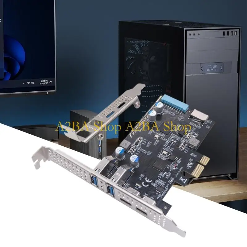 A2BA PCIE Expansion Card PCIE To 4 Port Type C Type E 19Pin Fast Data Transfer 5Gbps PCIE NEC720201 Chip For Desktop