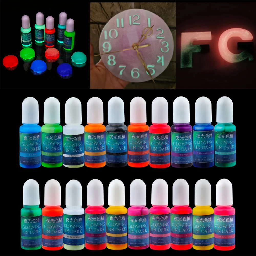 Pigmento epoxi fluorescente de alta concentración, pintura luminosa, colorante de resina epoxi UV para fabricación de joyas DIY, 20 colores/10ml